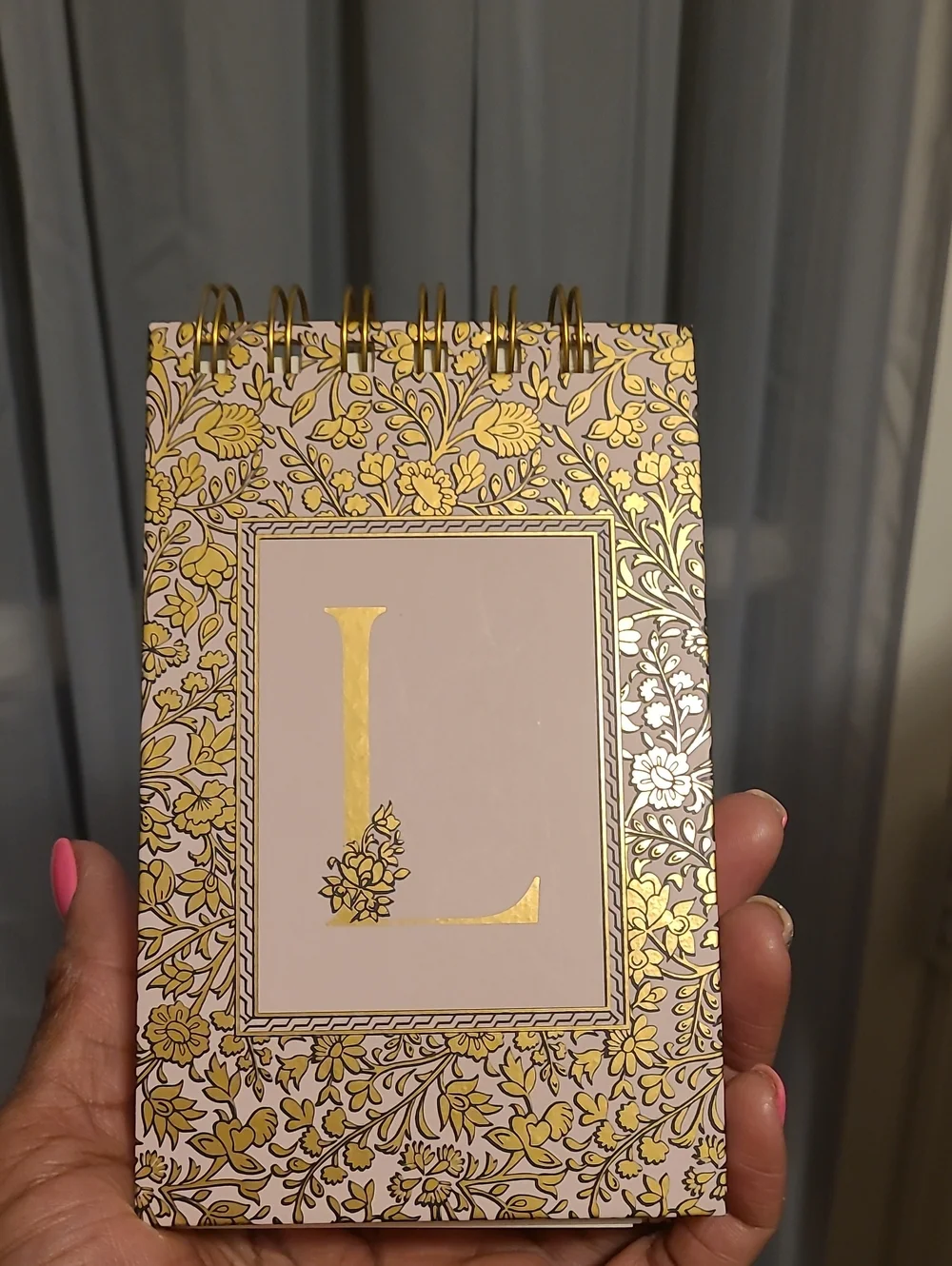 Gold Floral Monogram L Spiral Notebook